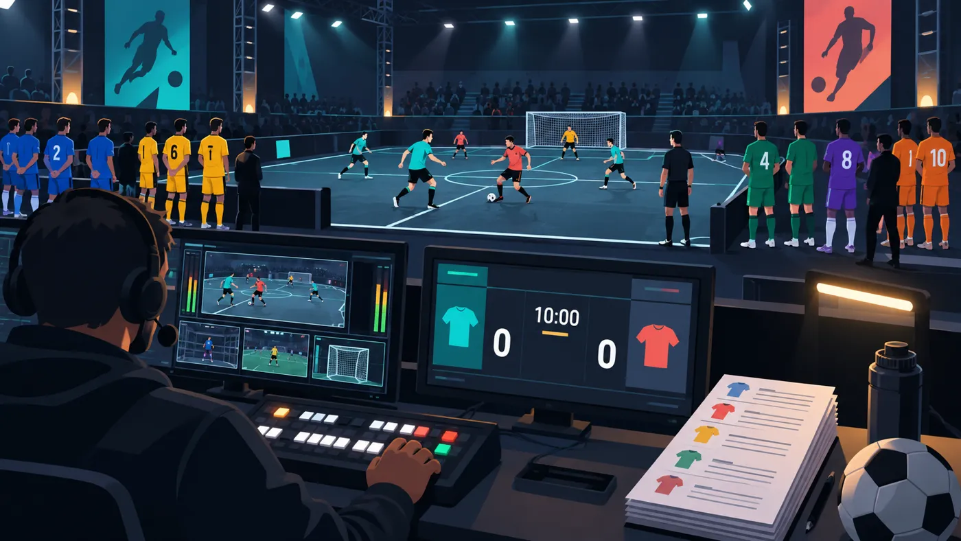 Regieplatz für ein Fußballturnier mit mehreren Teams und manuellem Spielstand